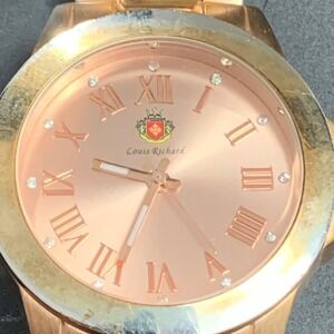 Louis Richard 9106 Mens Rose Gold Tone Roman Numeral Crystal Quartz Watch
